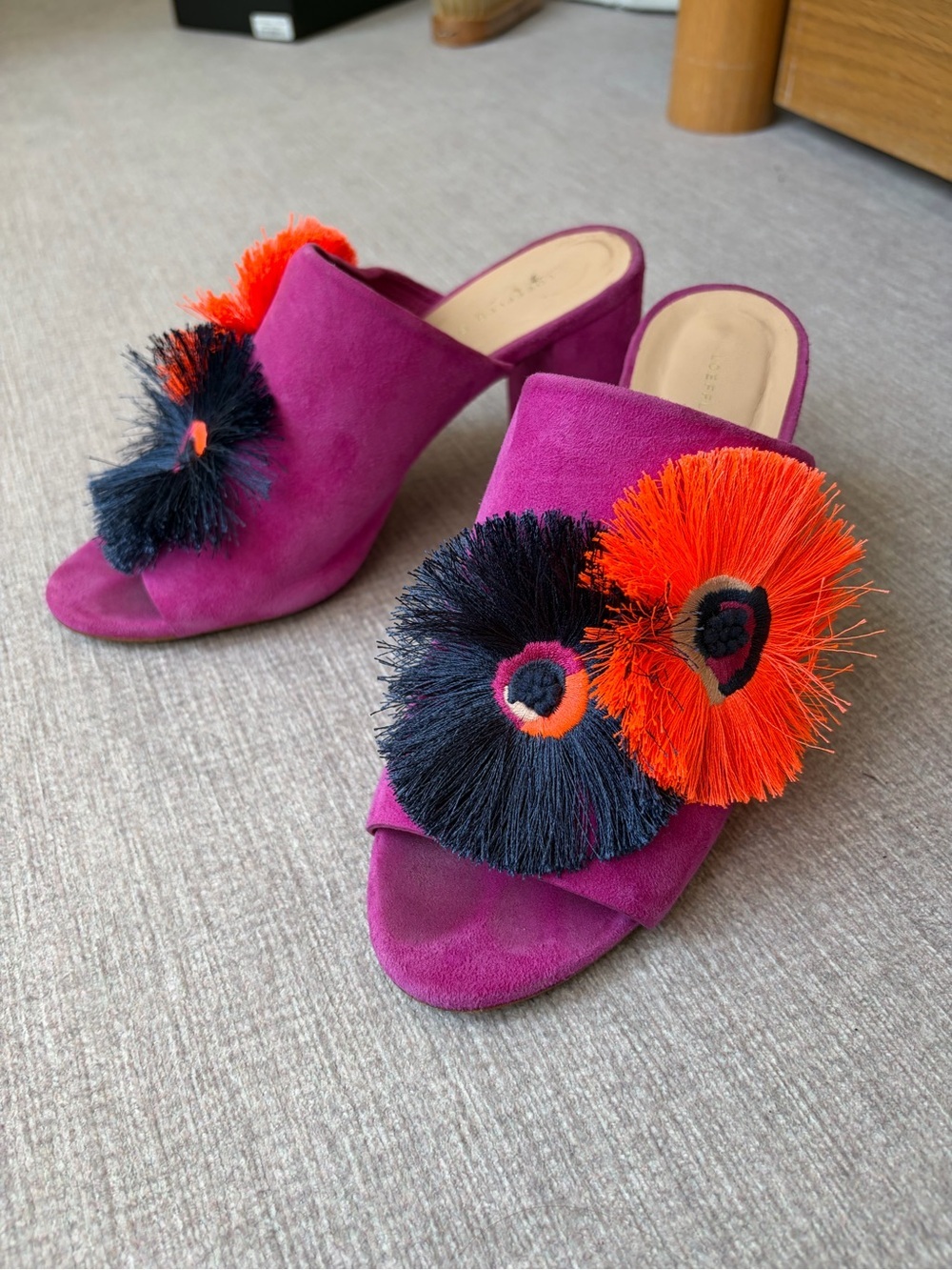 Loeffler Randall Fuchsia Suede Slide Mules with tassels, US 5/ EU 35